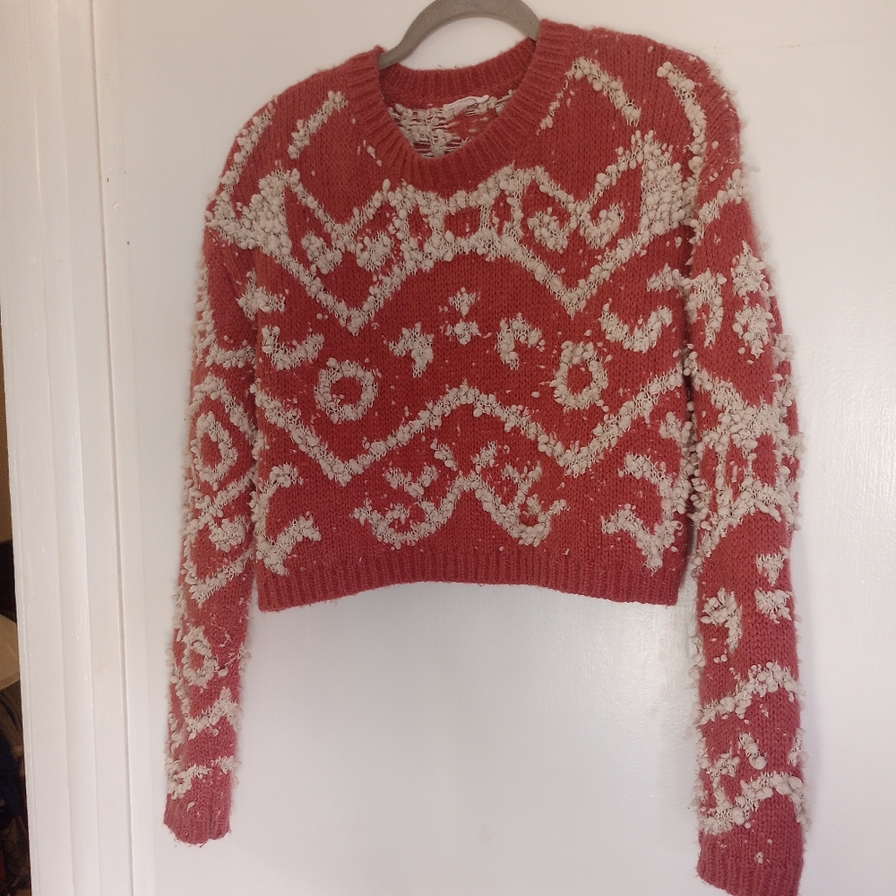 Women's Pink And White Boho Sweater